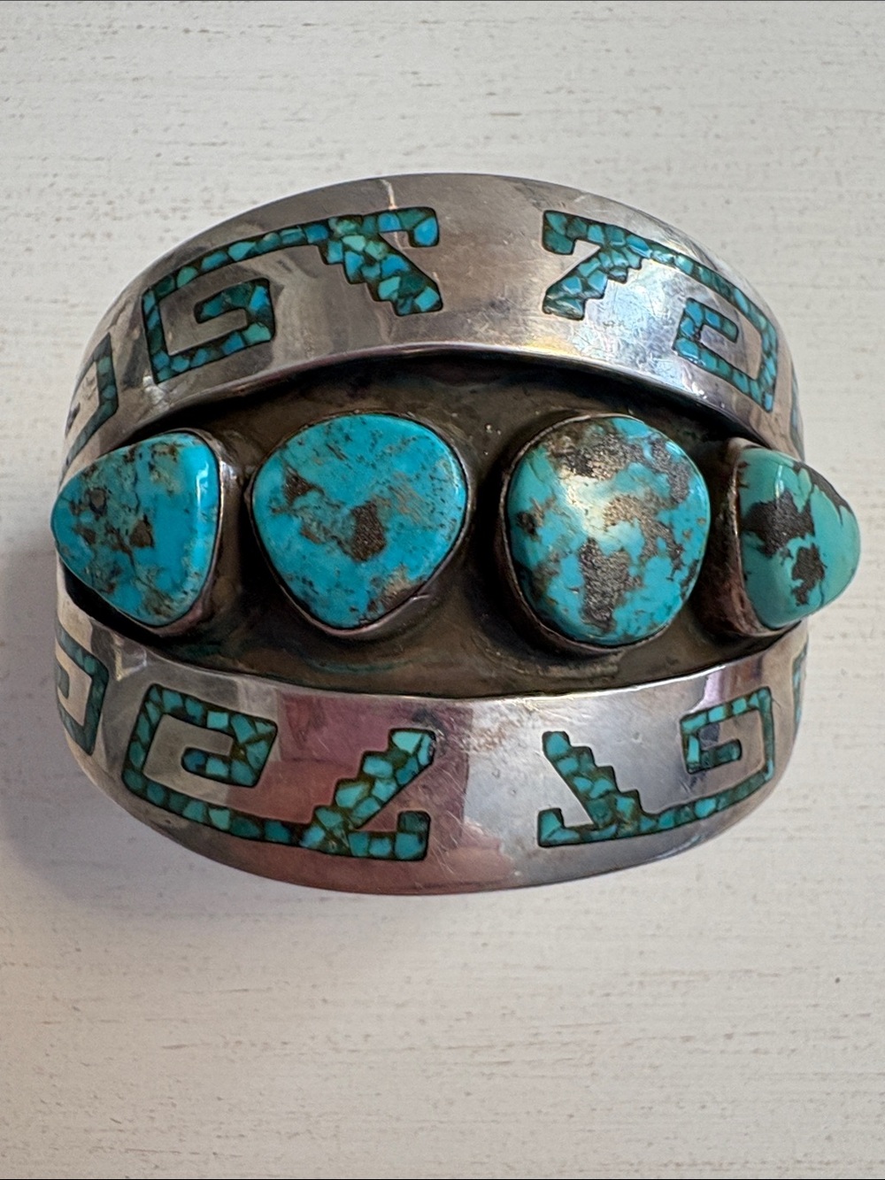 Navajo Turquoise & Silver Cuff By Charlie John